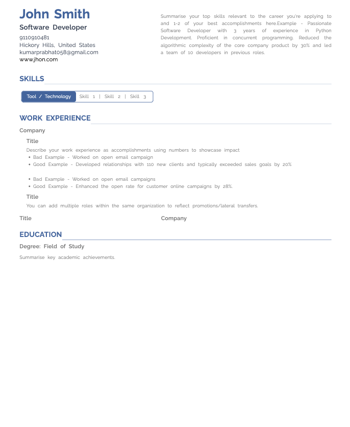 Minimalist resume template