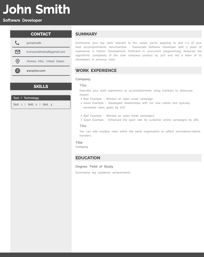 Contemporary resume template